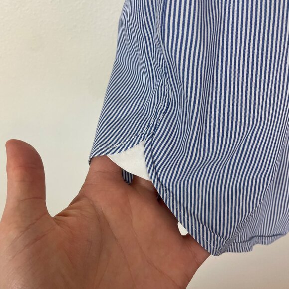 J. Crew Men's L‎ 16 Neck Blue and White Stripe Button Up Shirt 2 Ply Cotton - Picture 5 of 9